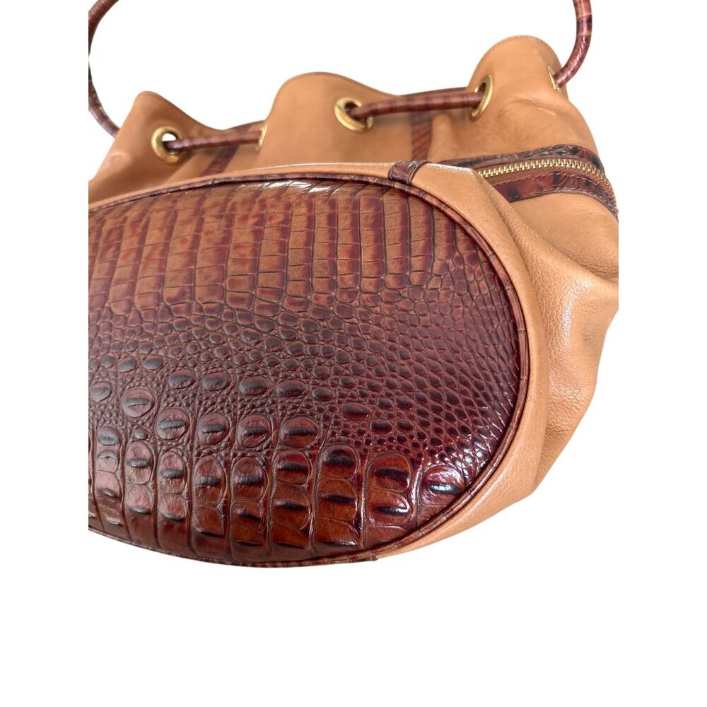 Brahmin Dee Dee Novella Leather Handbag Tan & Brown Croc Embossed Bucket Bag - Picture 5 of 15